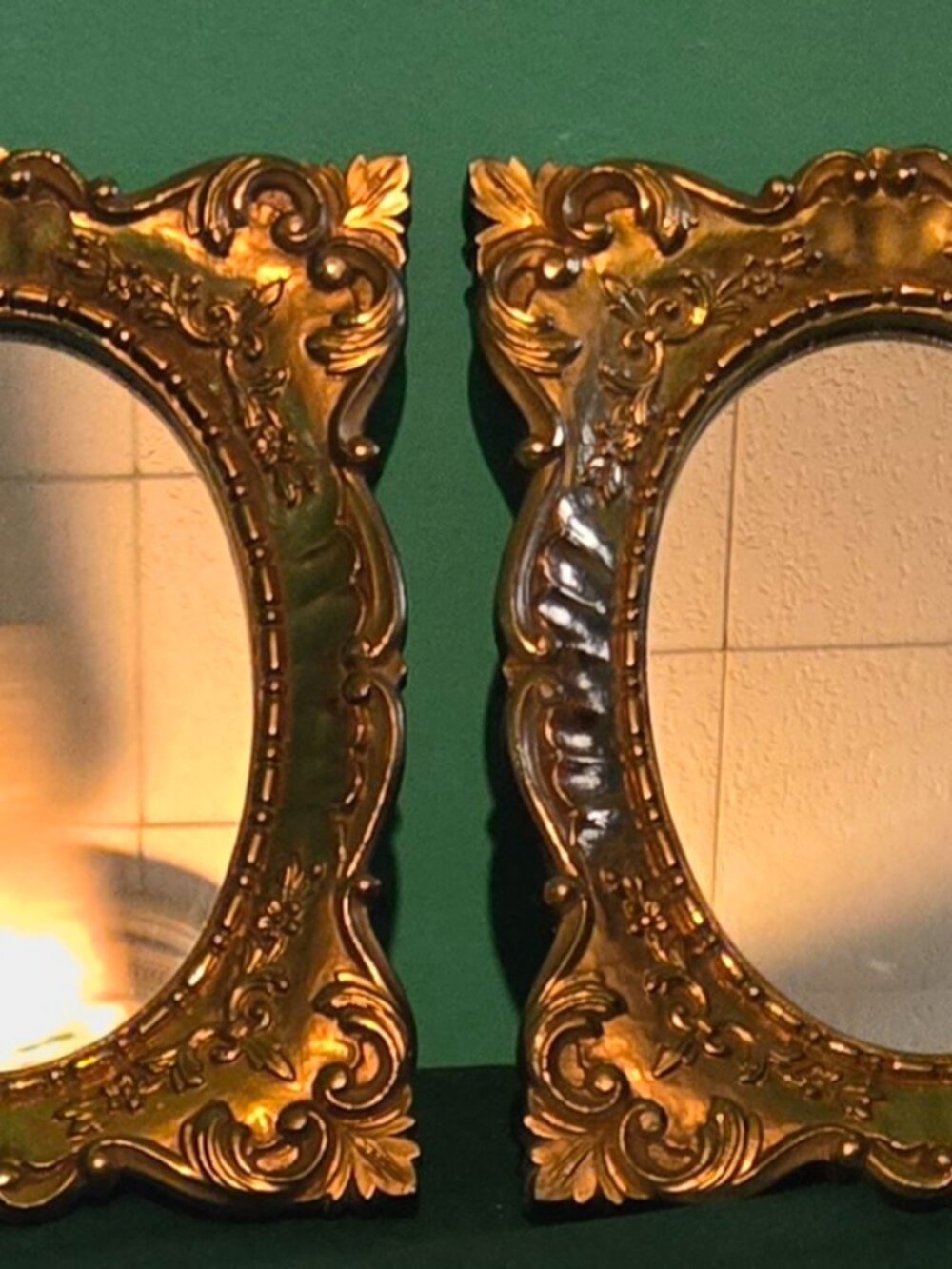 Set of 2 Homco Vintage Gold Ornate Hollywood Regency Baroque Resin Wall Mirrors